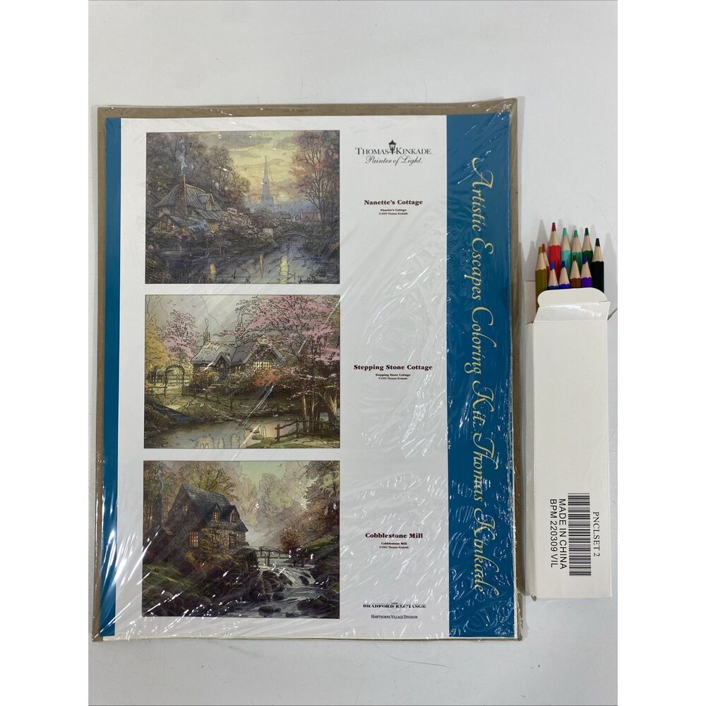 Bradford Exchange Thomas Kinkade Artistic Escapes Coloring Page Kit Cottage Mill